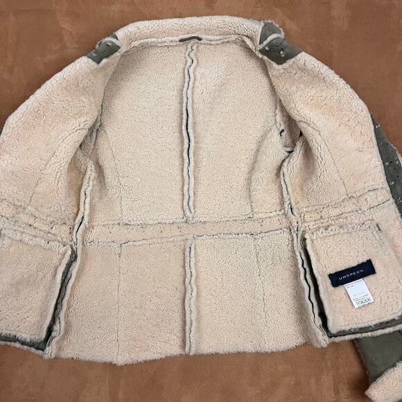 Y2K Shearling Sheepskin Fur Leather Blazer Jacket XS-S Mos - Picture 8 of 14
